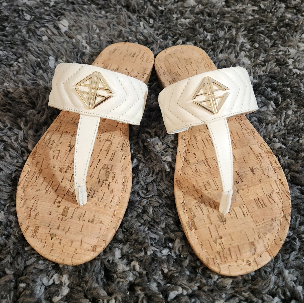Elegant White Sandals with Gold Detail